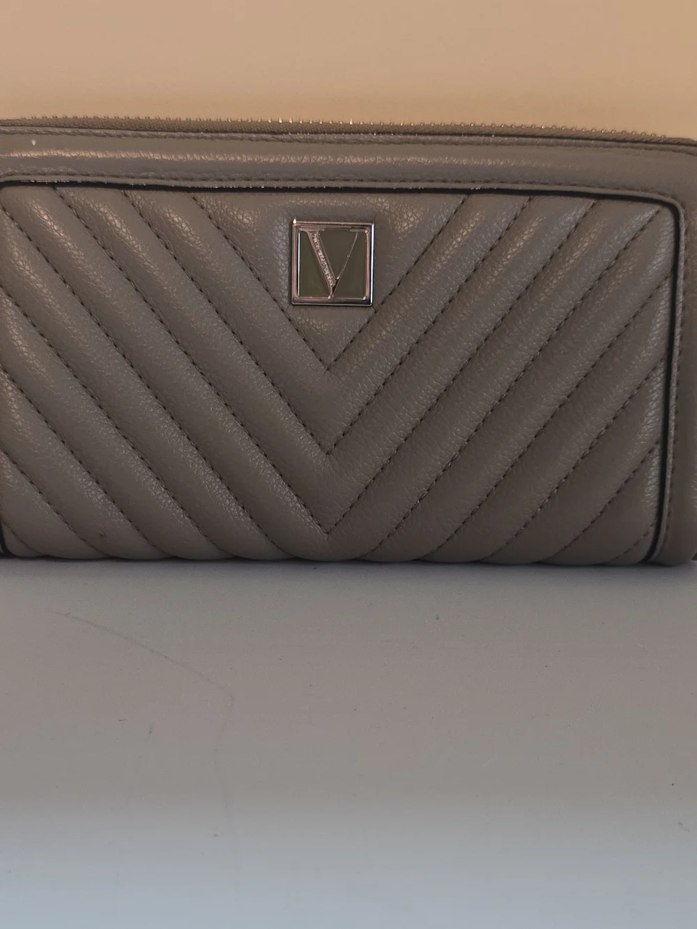 Victoria's Secret Quilted Chevron Zip-Around Wallet in Taupe